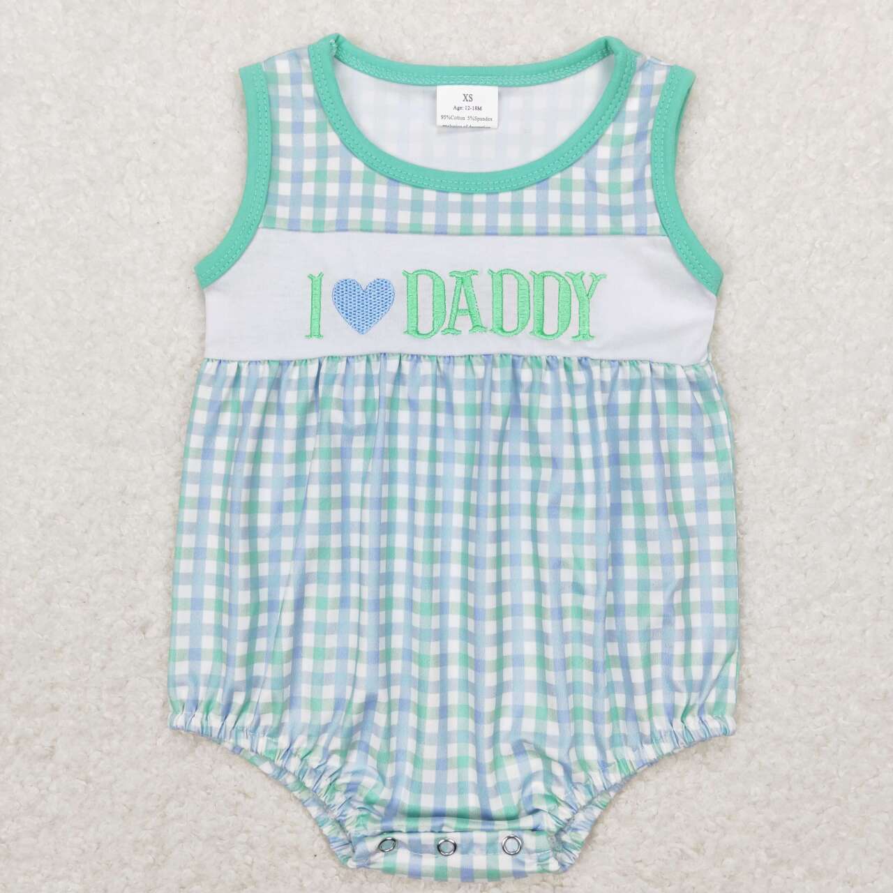 SR0714 I LOVE DADDY Embroidery Plaid Print Baby Boys Summer Romper