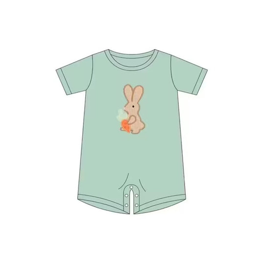 (Pre-order)SR0720  Green Bunny Print Baby Boys Easter Romper