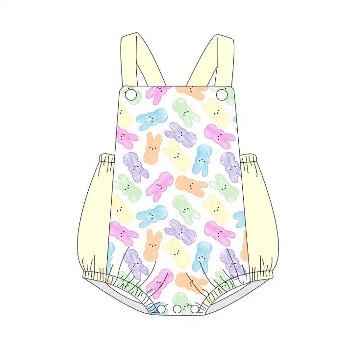 (Pre-order)SR0721 Colorful Bunny Print Baby Girls Easter Romper