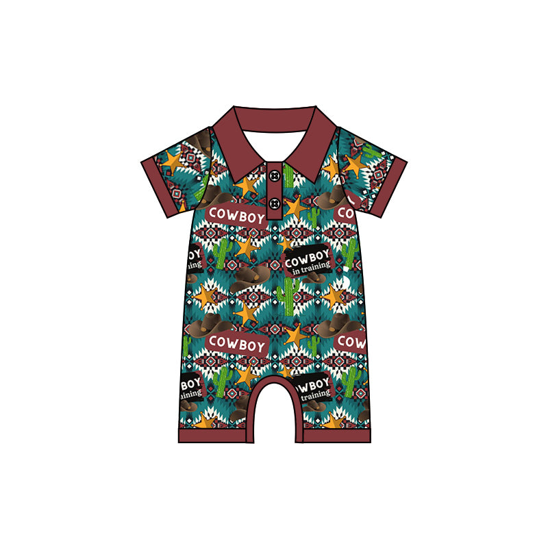 (Pre-order)SR0724 Cowboy Aztec Print Baby Boys Romper