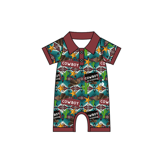(Pre-order)SR0724 Cowboy Aztec Print Baby Boys Romper