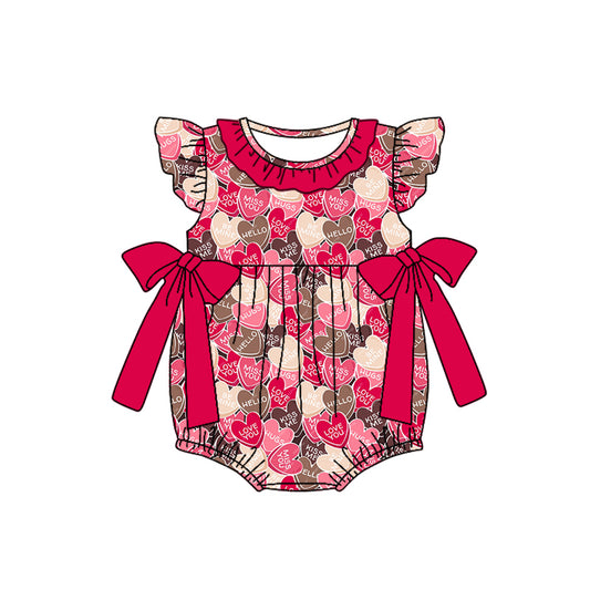 (Pre-order)SR0727  LOVE YOU Heart Print Baby Girls Valentine's Romper