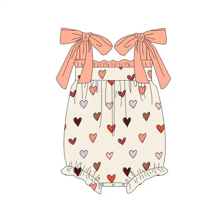 (Pre-order)SR0728 Heart Print Baby Girls Straps Valentine's Romper