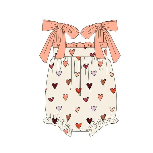 (Pre-order)SR0728  Heart Print Baby Girls Straps Valentine's Romper