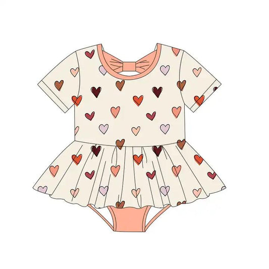(Pre-order)SR0729  Heart Print Baby Girls Bow Valentine's Romper