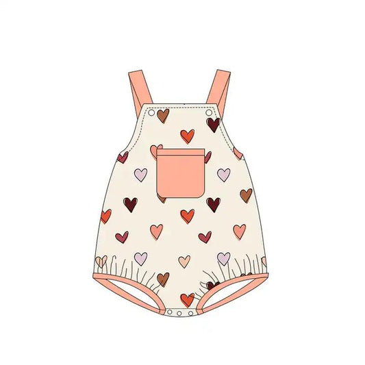 (Pre-order)SR0730  Heart Print Baby Boys Pocket Valentine's Romper