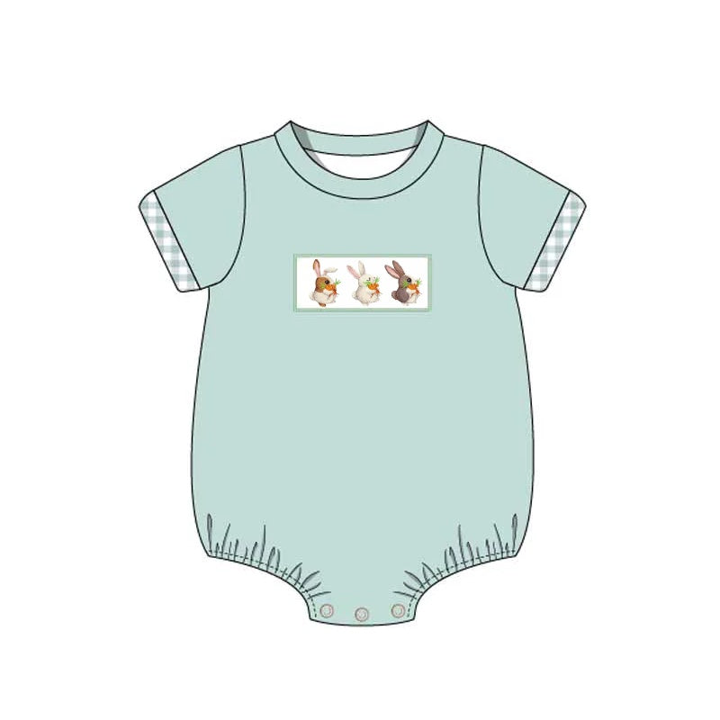 (Pre-order)SR0734 Bunny Print Baby Boys Green Easter Romper