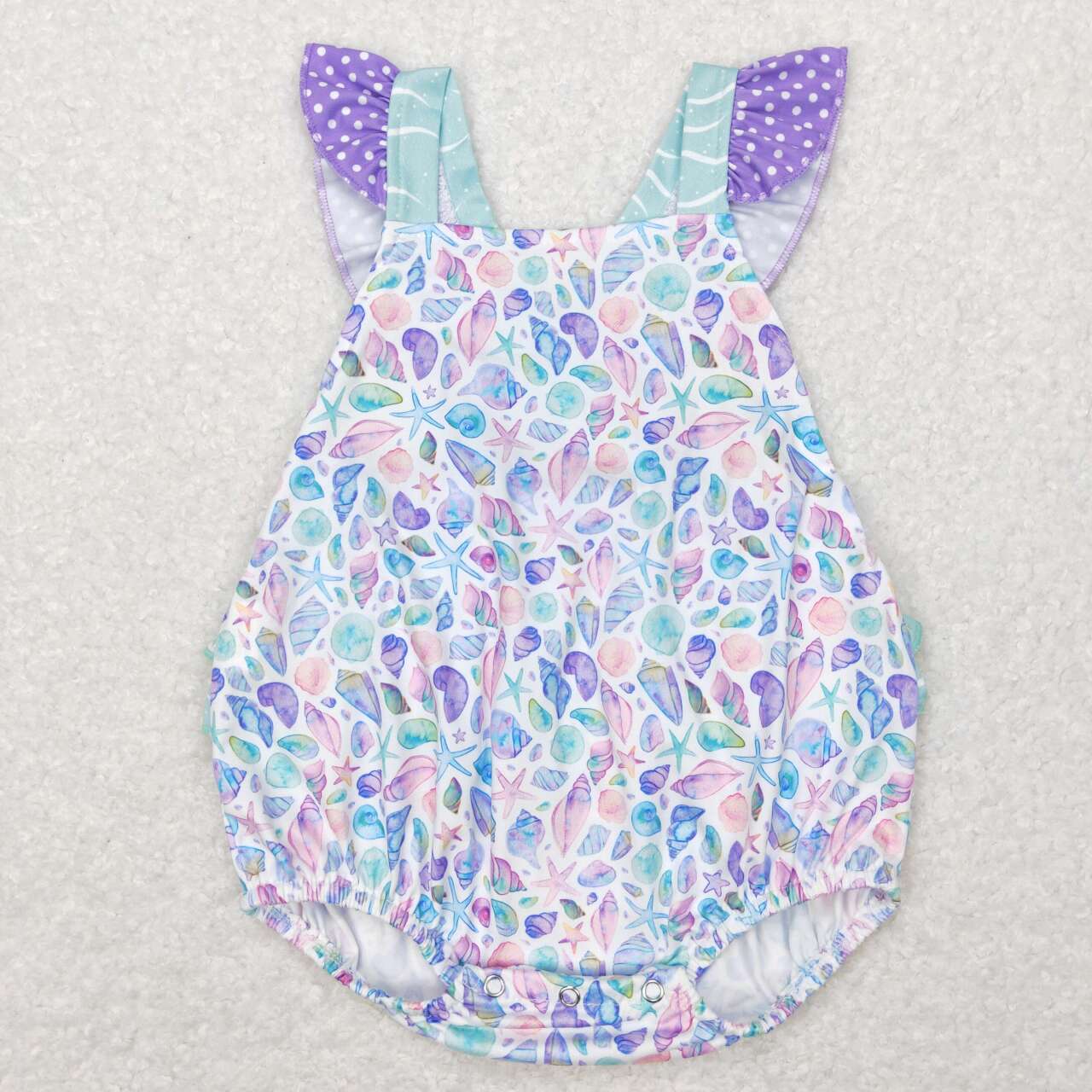 SR0735 Sea Shell Print Baby Girls Summer Bubble Romper