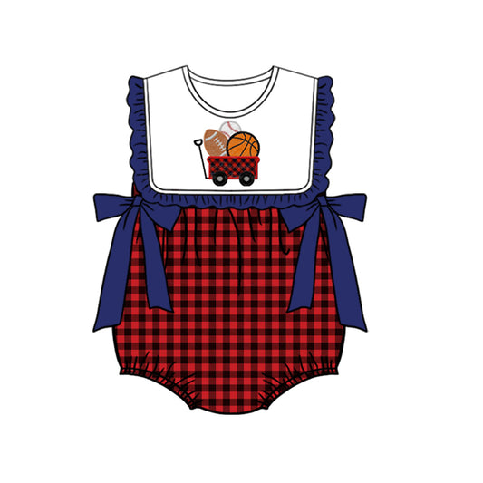 (Pre-order)SR0752  Bolls Plaid Print Baby Girls Summer Romper