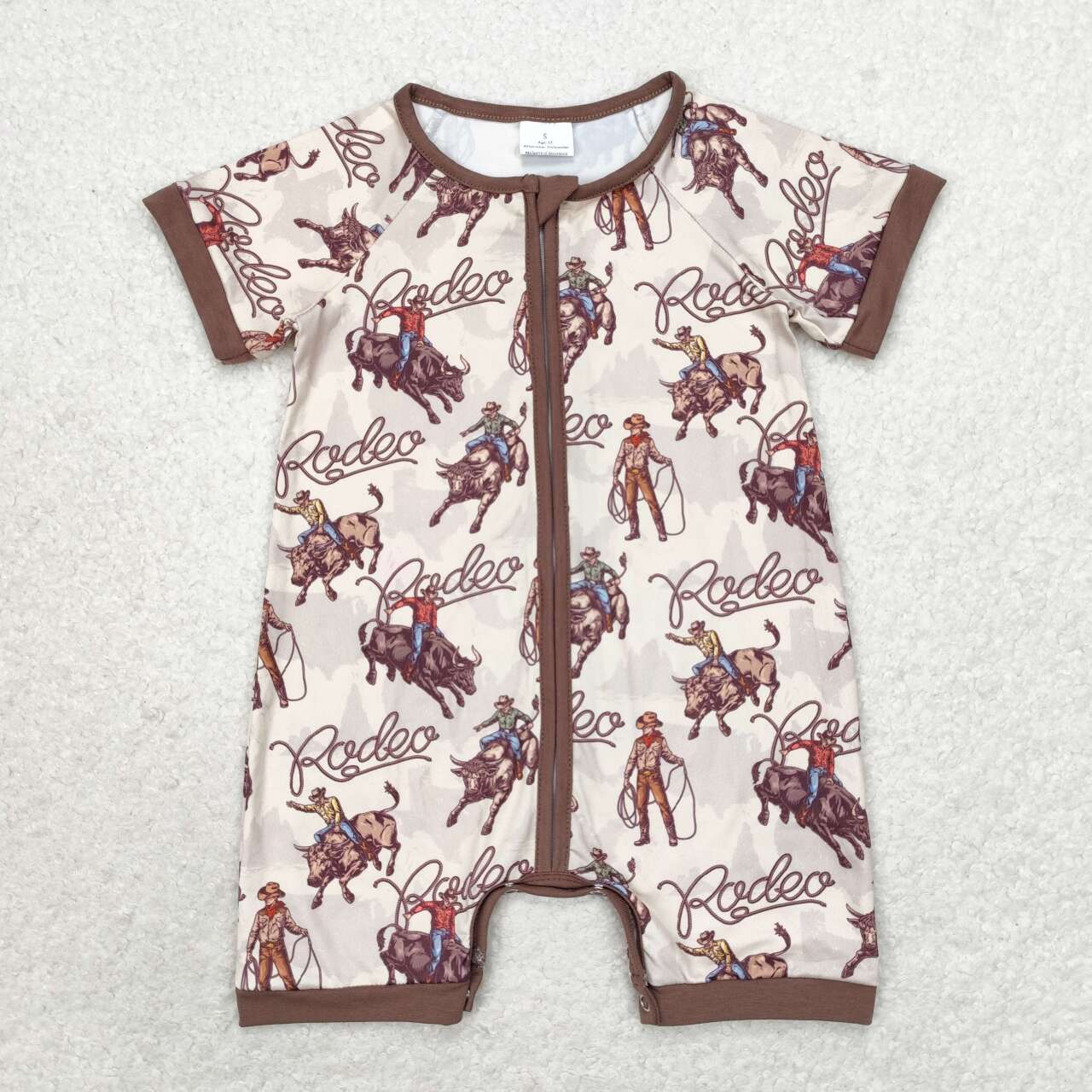 SR0856 Rodeo Print Baby Boys Western Zipper Romper