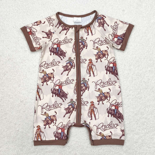 SR0856  Rodeo Print Baby Boys Western Zipper Romper