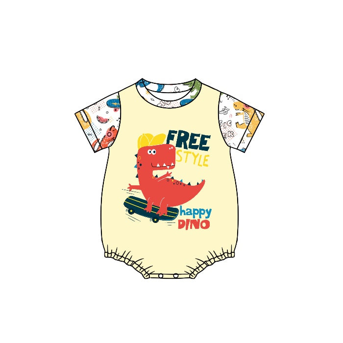 (Pre-order)SR0858 Free Styles Dino Print Baby Boys Summer Romper