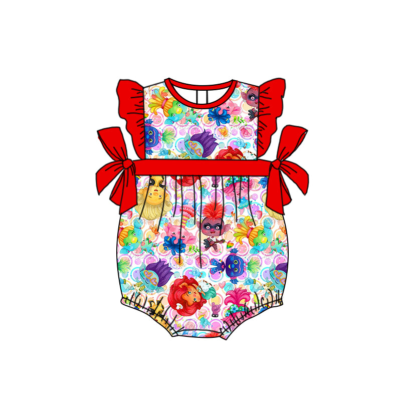(Pre-order)SR0860 Cartoon Hair Monster Print Baby Girls Summer Romper