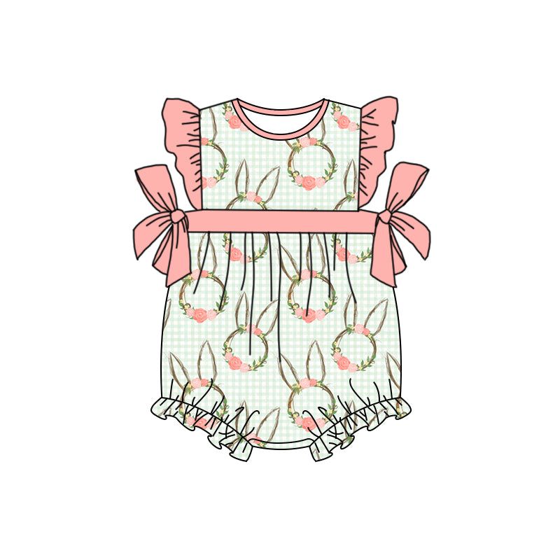 (Pre-order)SR0874 Bunny Flowers Print Baby Girls Easter Romper