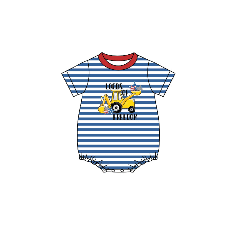(Pre-order)SR0879 Loads Of Freedom Construction Print Baby Boys 4th of July Romper