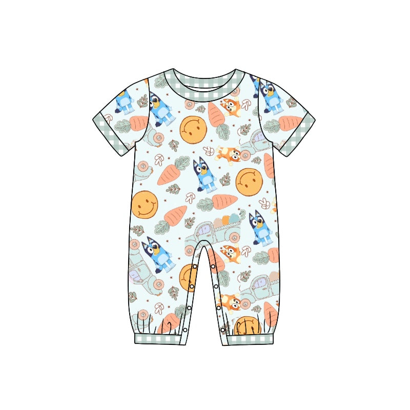 (Pre-order)SR0882 Cartoon Dog Carrot Print Baby Boys Easter Romper