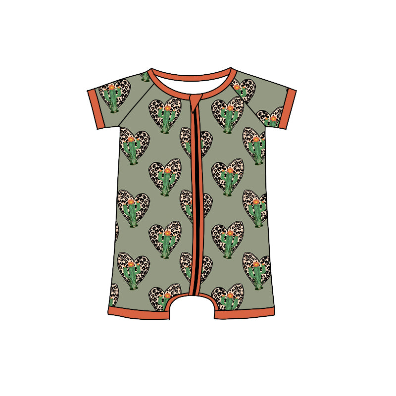(Pre-order)SR0903 Cactus Leopard Print Baby Girls Zipper Romper