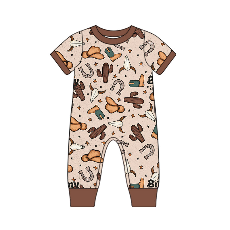 (Pre-order)SR0946 Hat Boots Cactus Print Baby Boys Romper