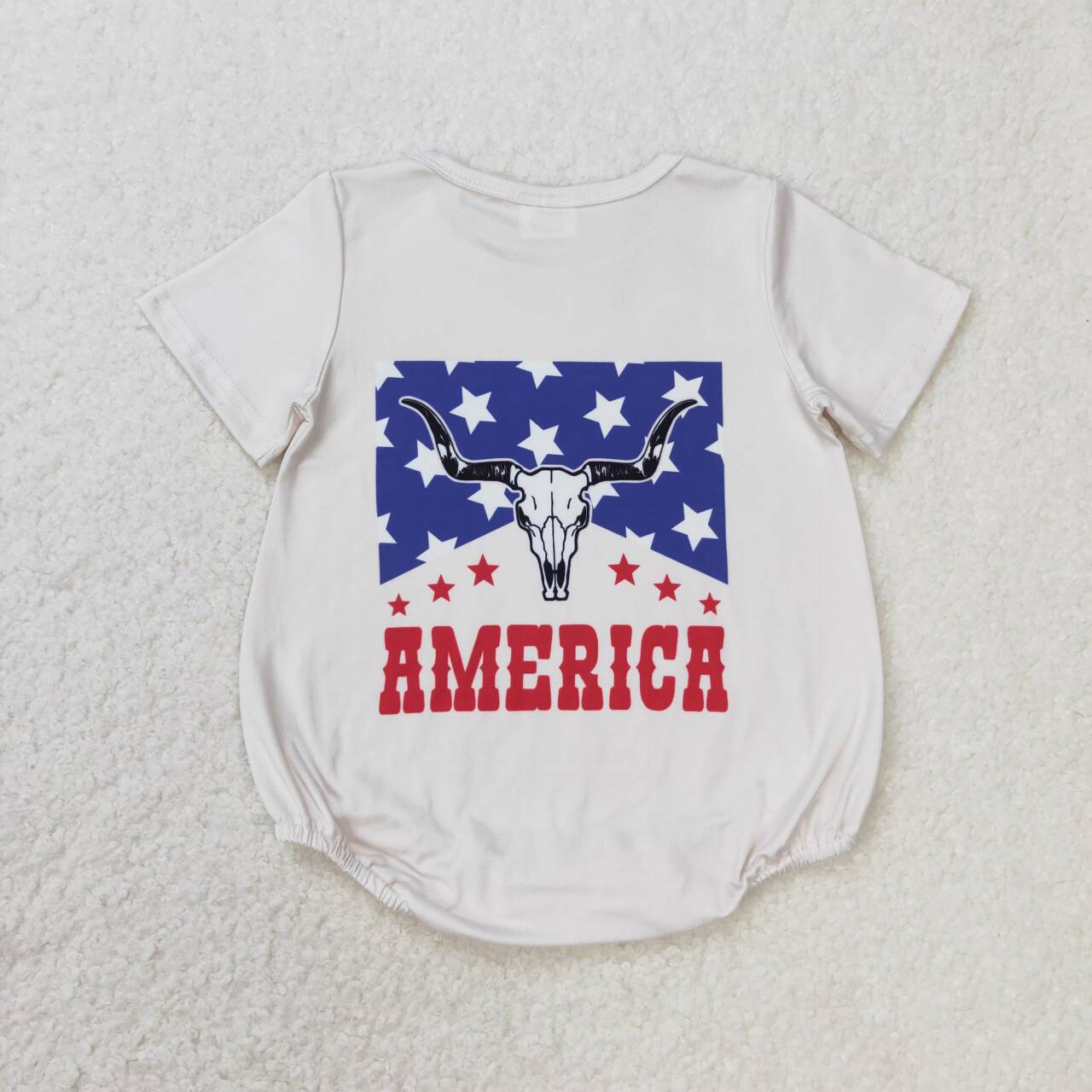 SR0962 Cow Skull Stars America Print Baby Kids 4th of July Romper