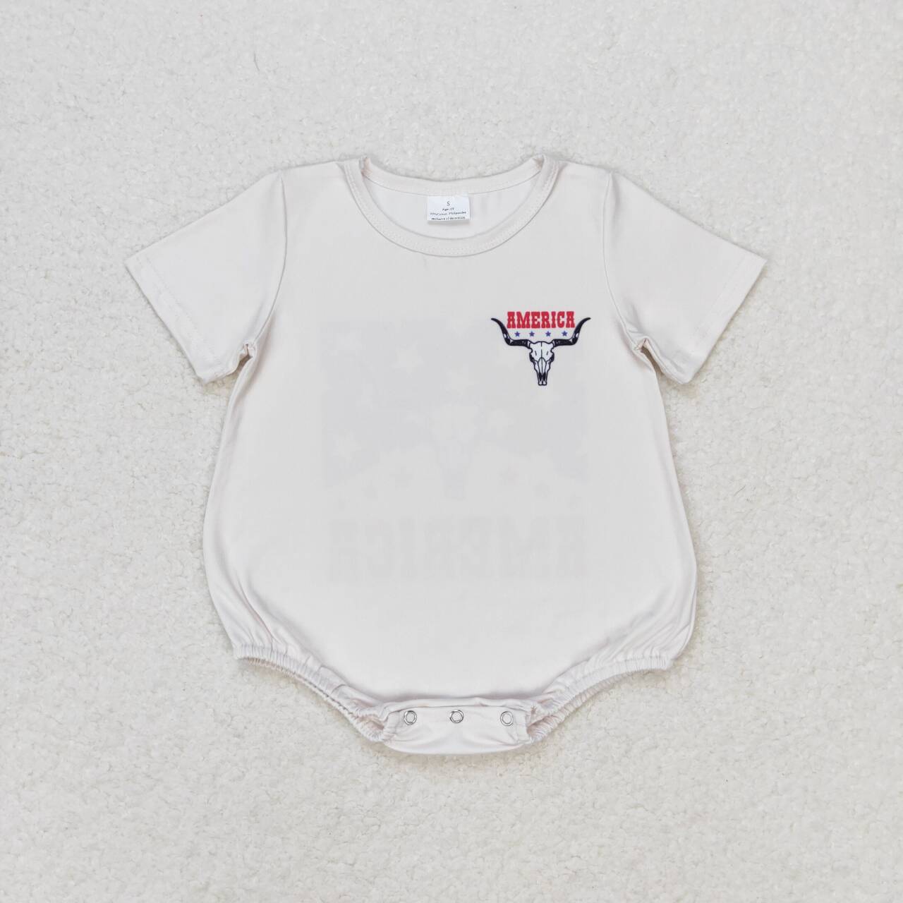 SR0962 Cow Skull Stars America Print Baby Kids 4th of July Romper