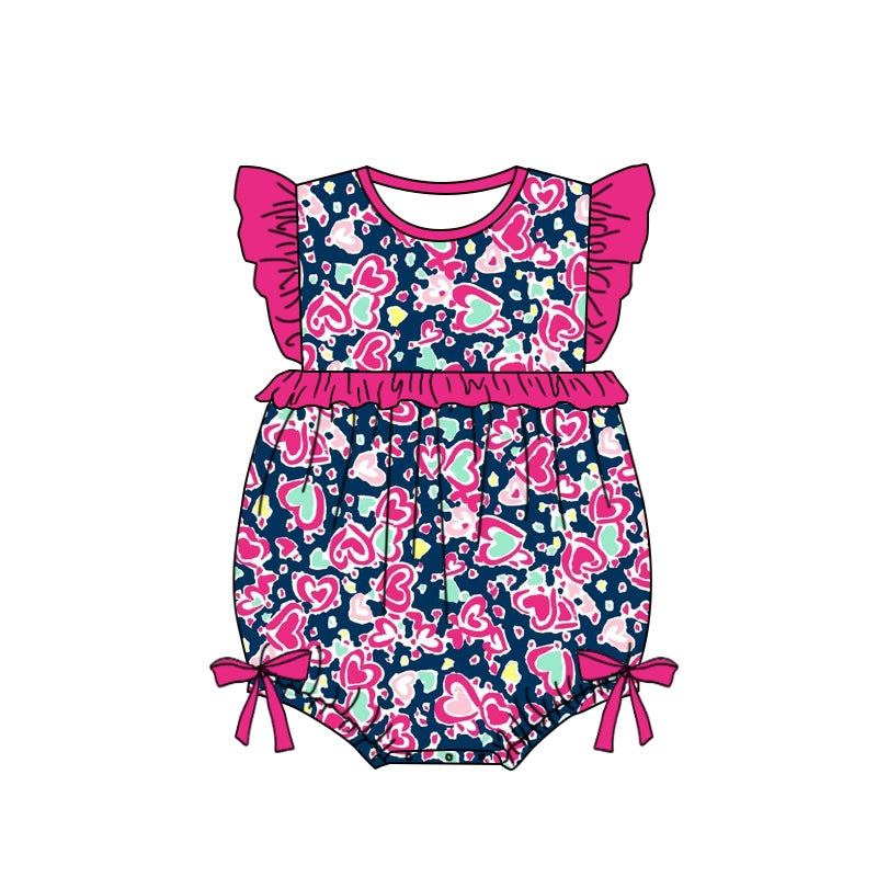 (Pre-order)SR1031 Heart Print Baby Girls Summer Romper