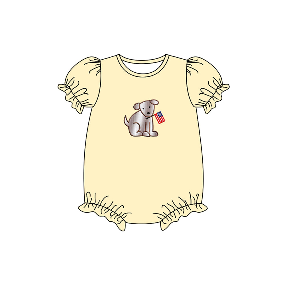 (Pre-order)SR1063 Dog Flag Print Yellow Print Baby Girls 4th of July Romper