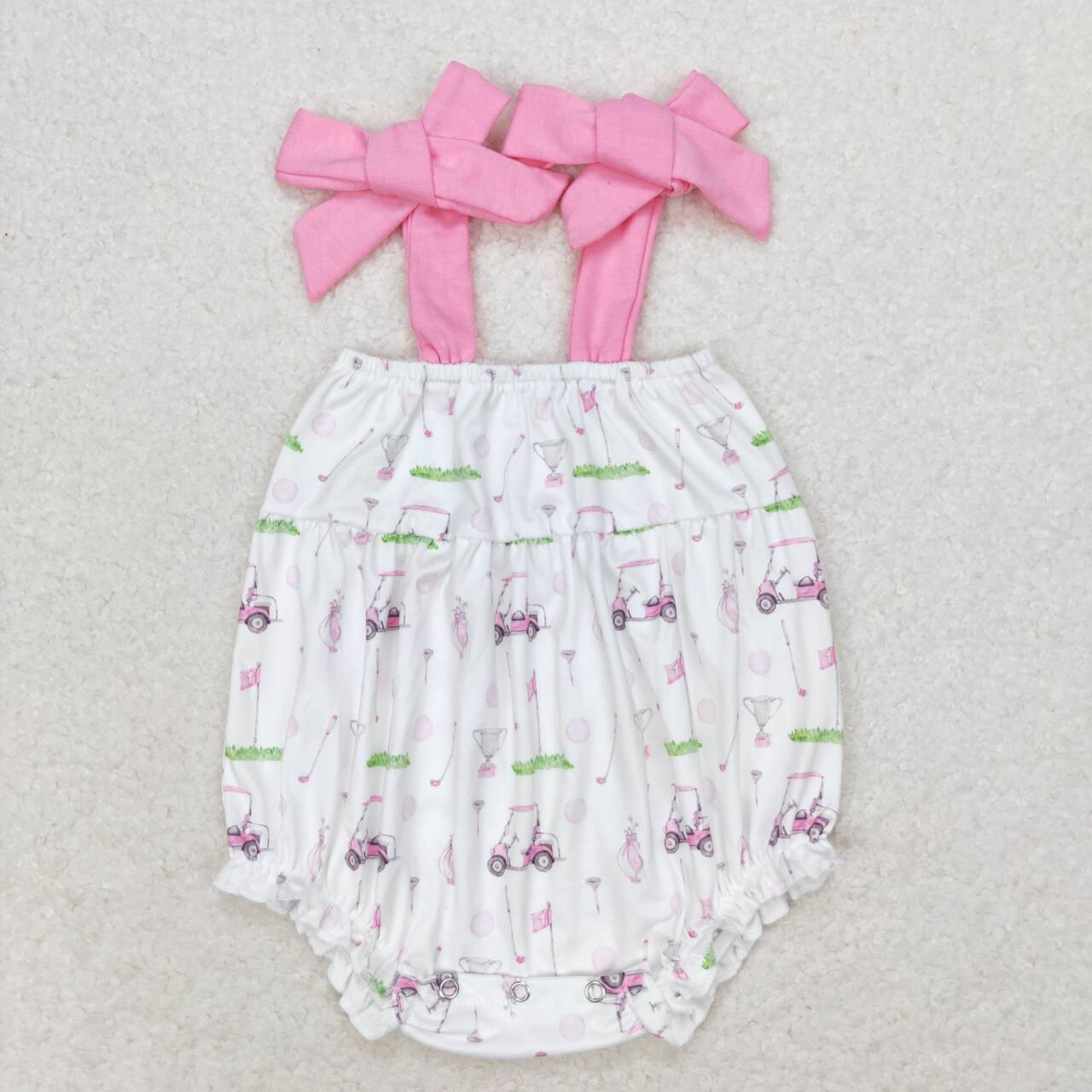 SR1069 Golf Truck Print Baby Girls Summer Strap Romper