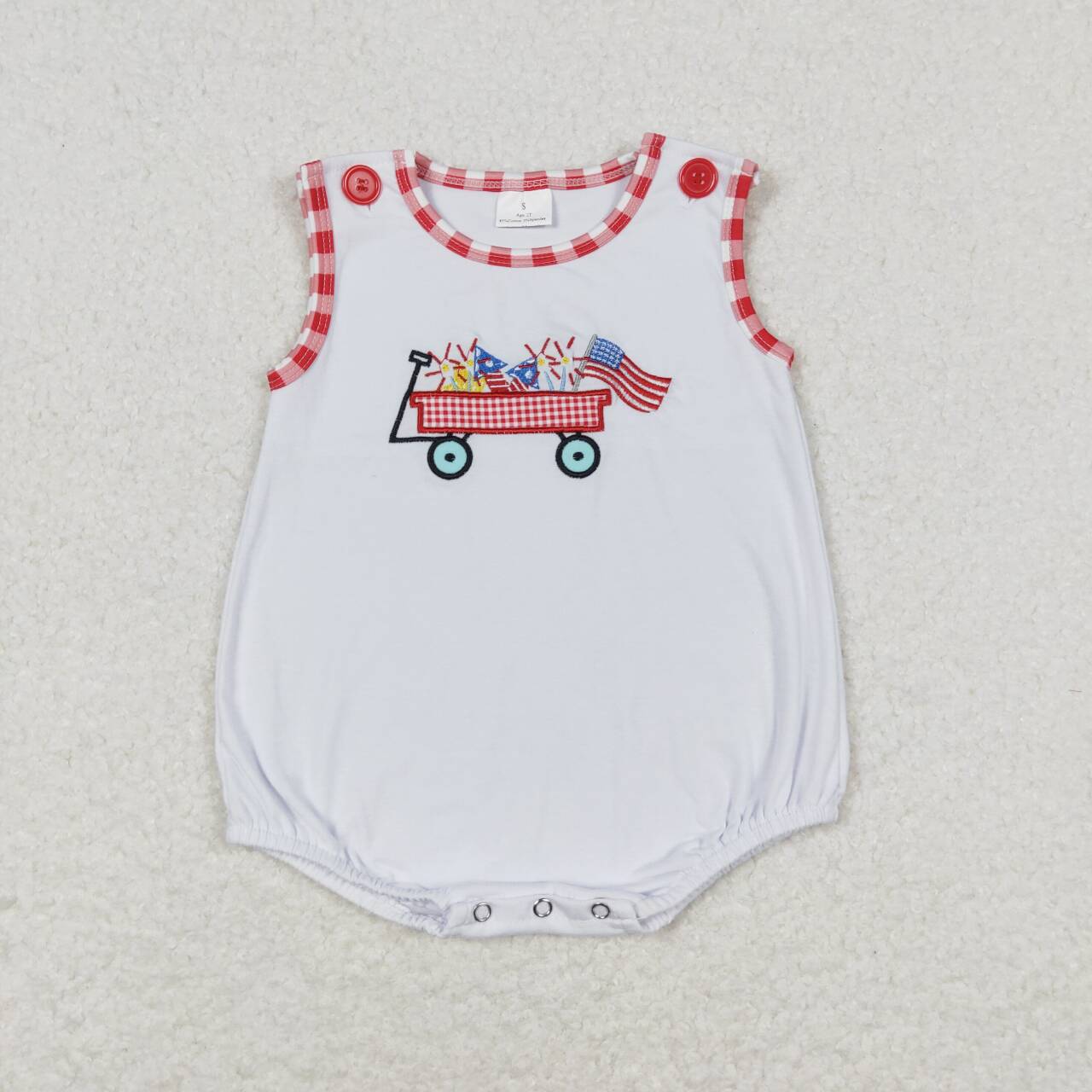 SR1078 Flag Truck Print Baby Boys 4th of July Romper