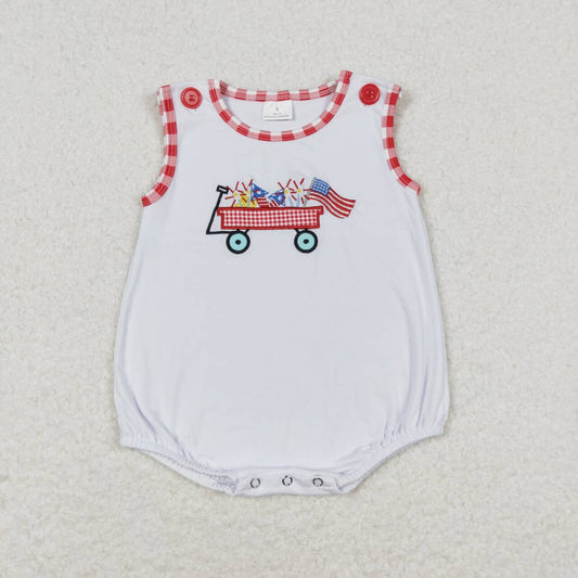 SR1078 Flag Truck Print Baby Boys 4th of July Romper