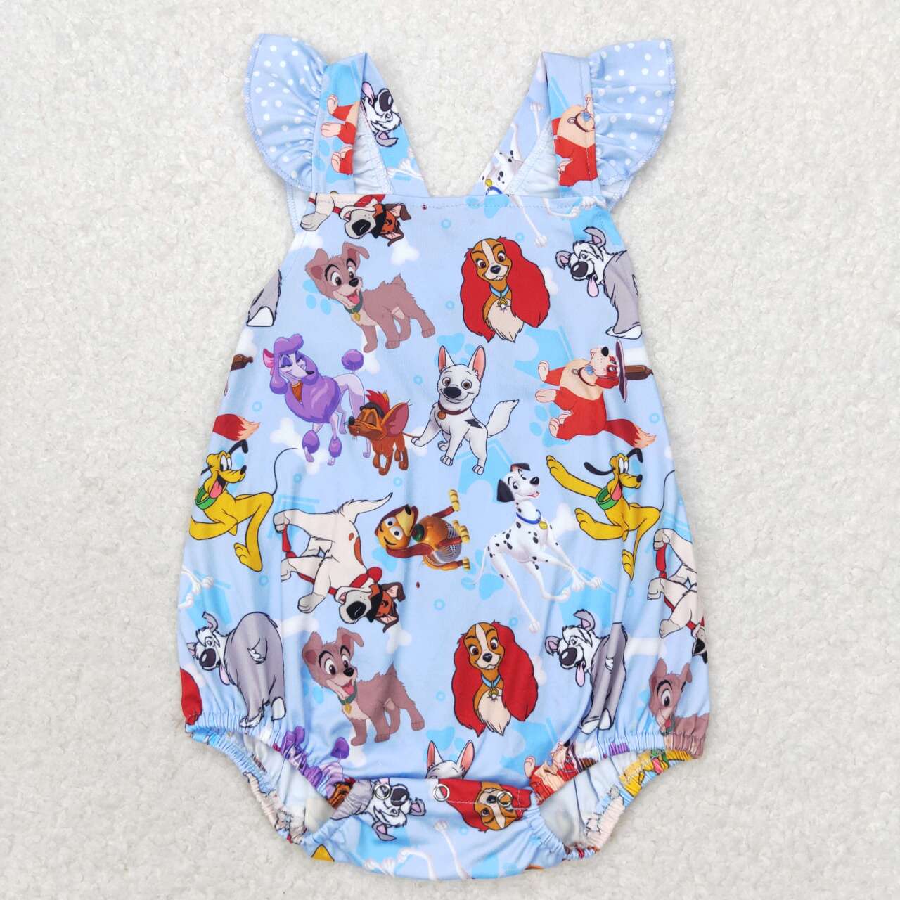 SR1114 Cartoon Dog Print Baby Girls Summer Bubble Romper