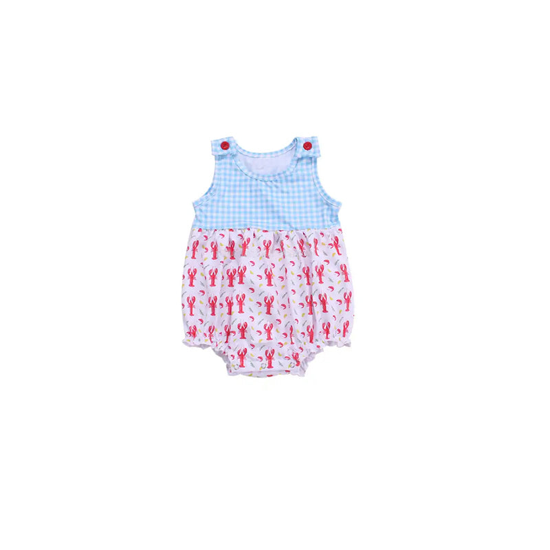 (Pre-order)SR1136 Crawfish Print Baby Girls Summer Romper