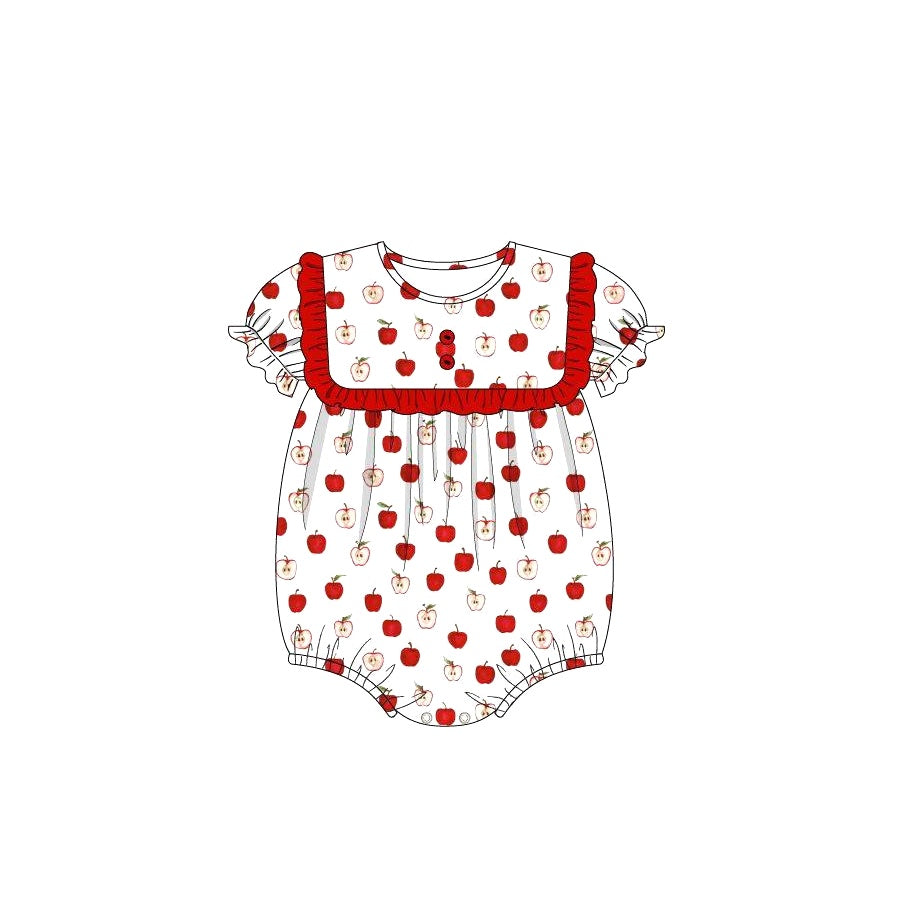 (Pre-order)SR1155 Apple Print Pocket Baby Girls Summer Romper