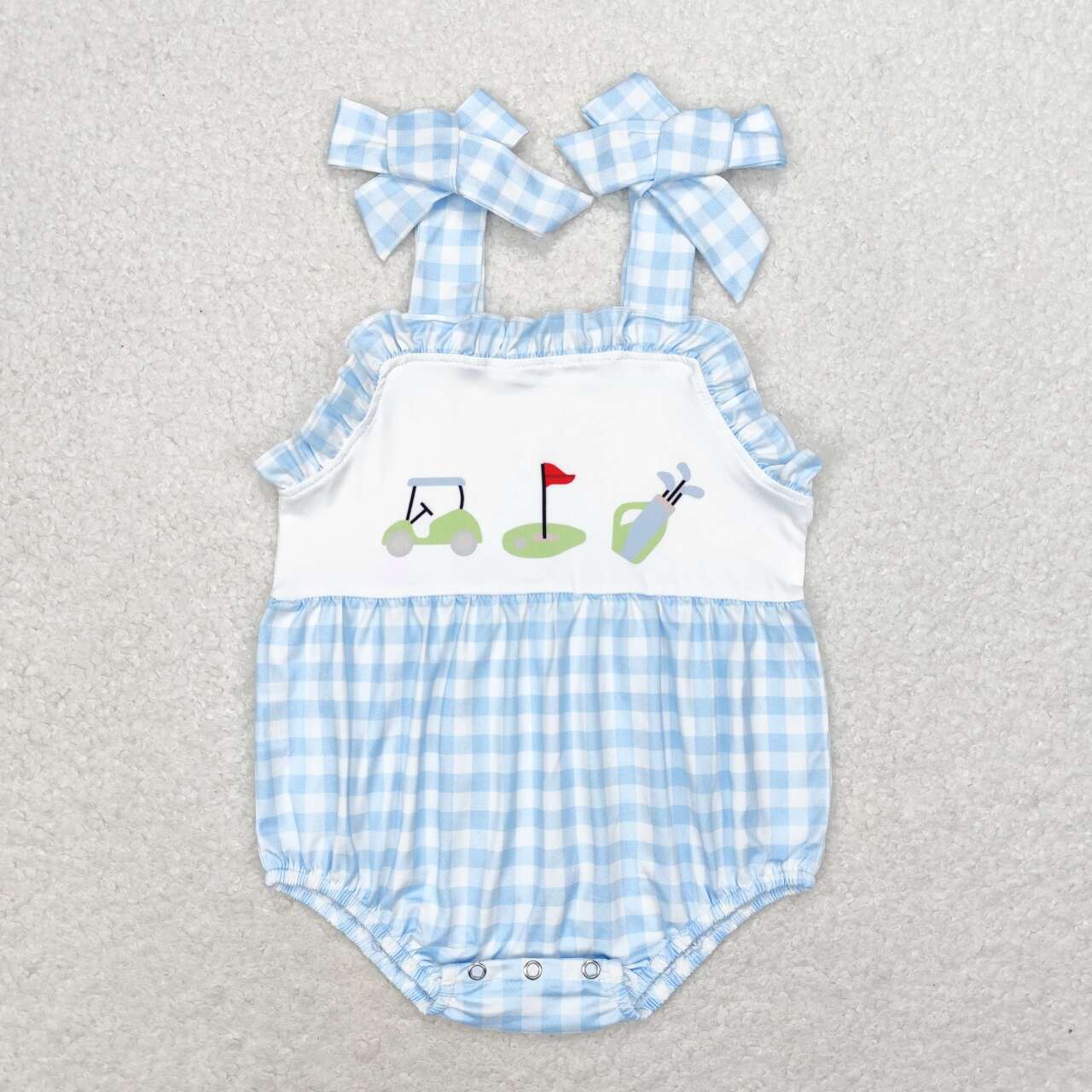 SR1175 Golf Blue Plaid Print Baby Girls Summer Strap Romper