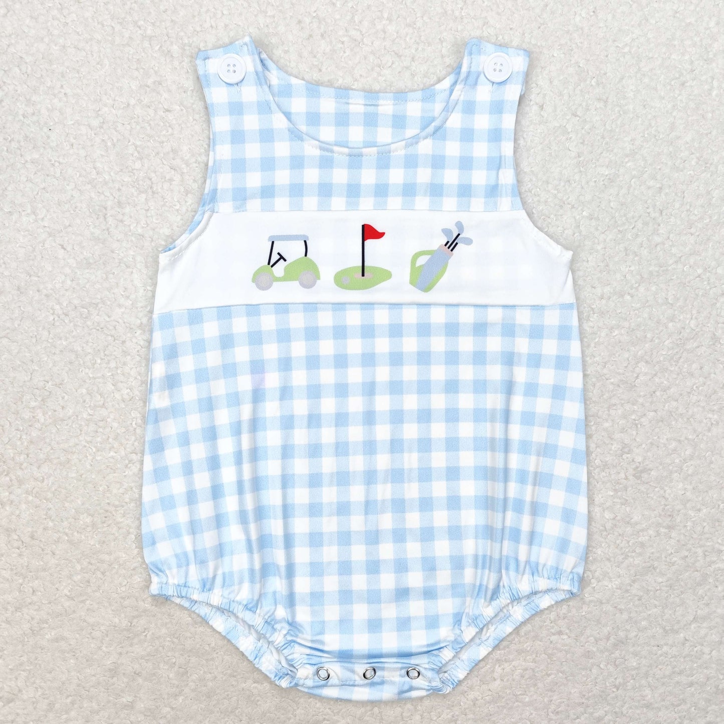 SR1176 Golf Blue Plaid Print Baby Boys Summer Romper