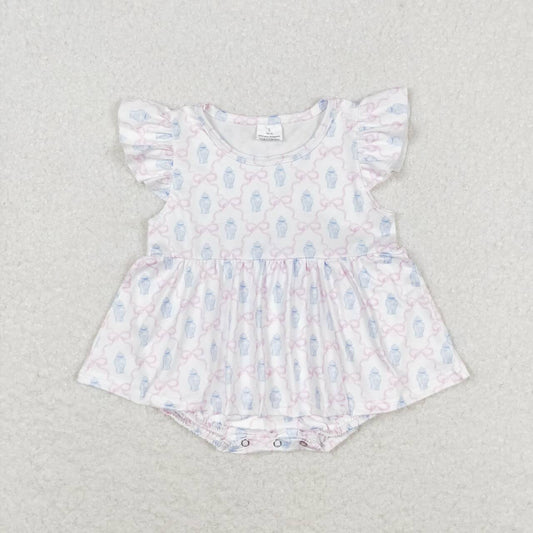 SR1217 Bows Print Baby Girls Summer Romper