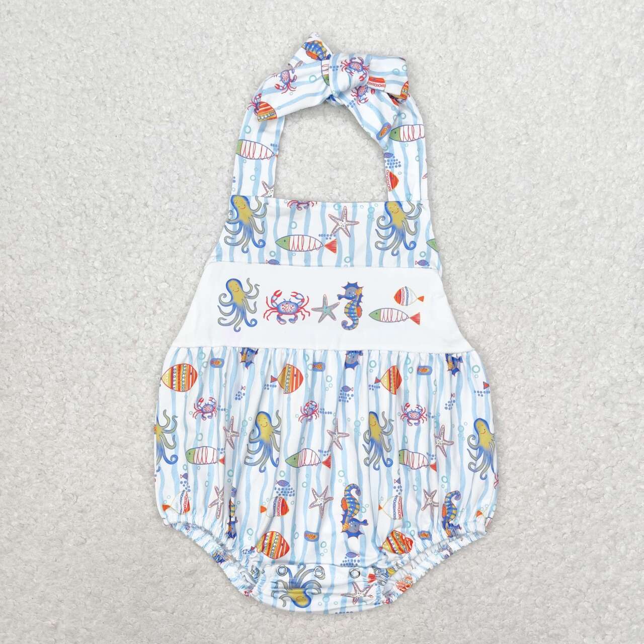 SR1247 Marine Organism Print Baby Girls Summer Halter Romper
