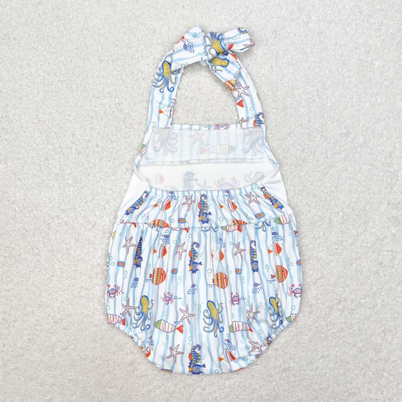 SR1247 Marine Organism Print Baby Girls Summer Halter Romper