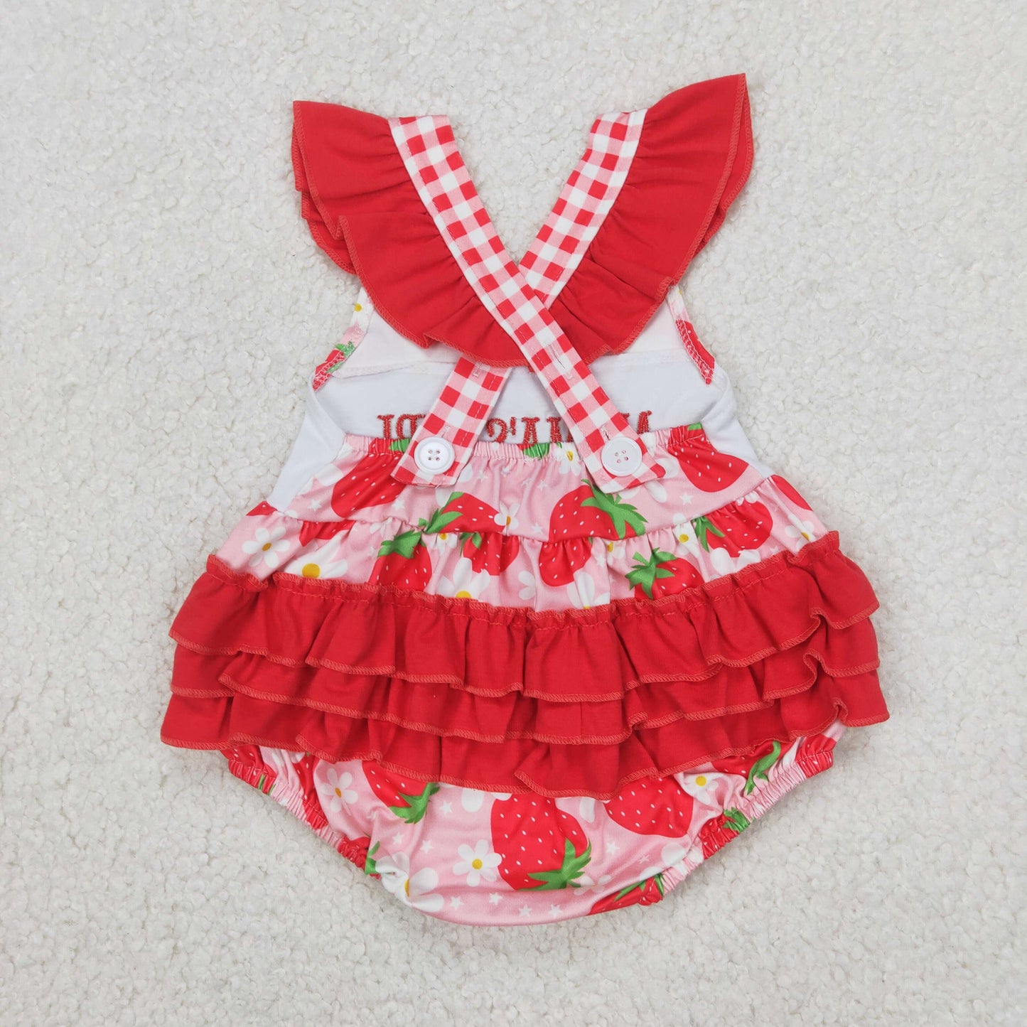 SR1269 MAMA'S GIRL Embroidery Strawberry Baby Girls Summer Bubble Romper