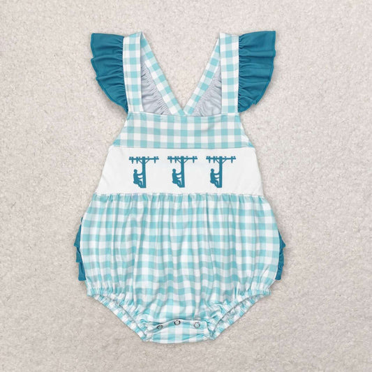 SR1290 Line Workers Plaid Print Baby Girls Summer Bubble Romper