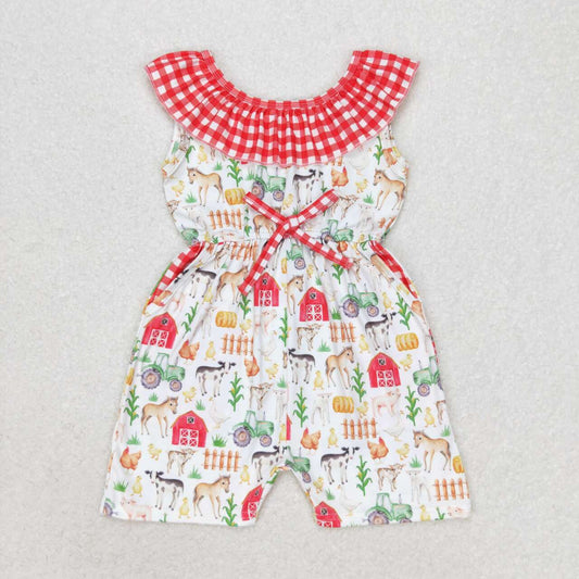 SR1301 Farm Animals Print Pockets Girls Summer Jumpsuits