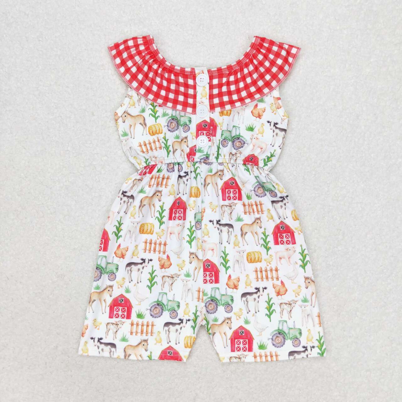 SR1301 Farm Animals Print Pockets Girls Summer Jumpsuits