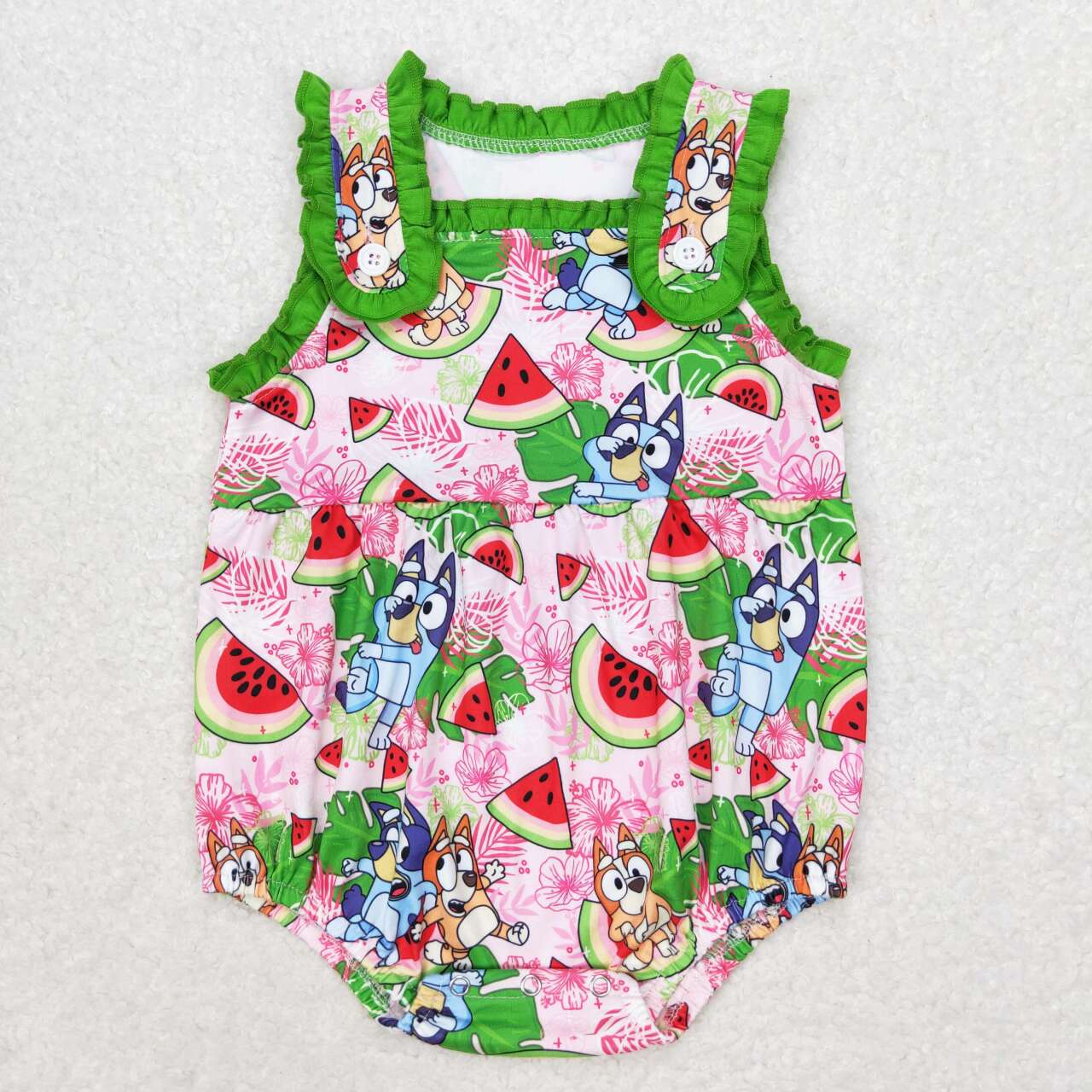 SR1308 Watermelon Cartoon Dog Print Baby Girls Summer Romper