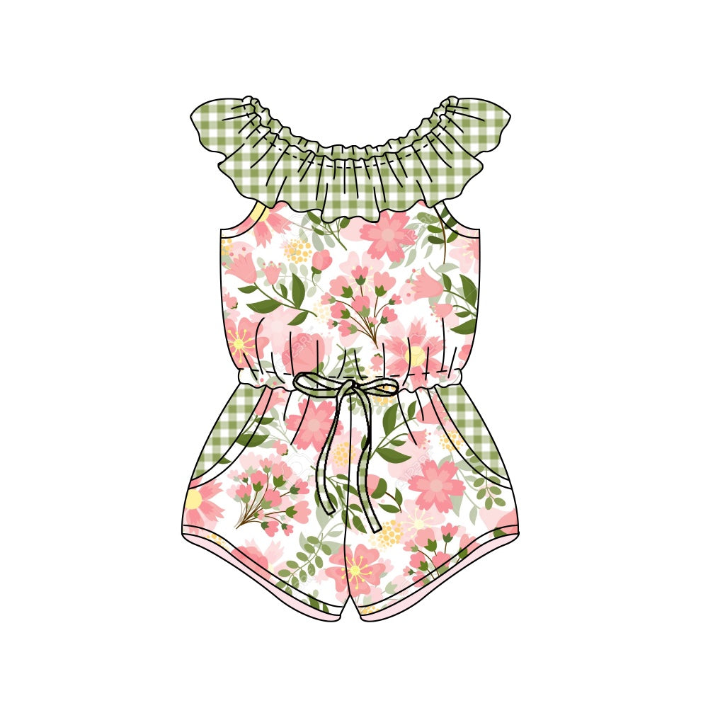 (Pre-order)SR1328 Flowers Print Girls Summer Jumpsuits