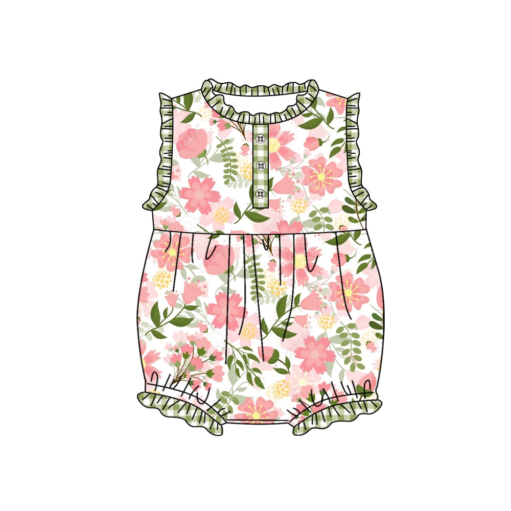 (Pre-order)SR1335 Flowers Print Baby Girls Summer Romper