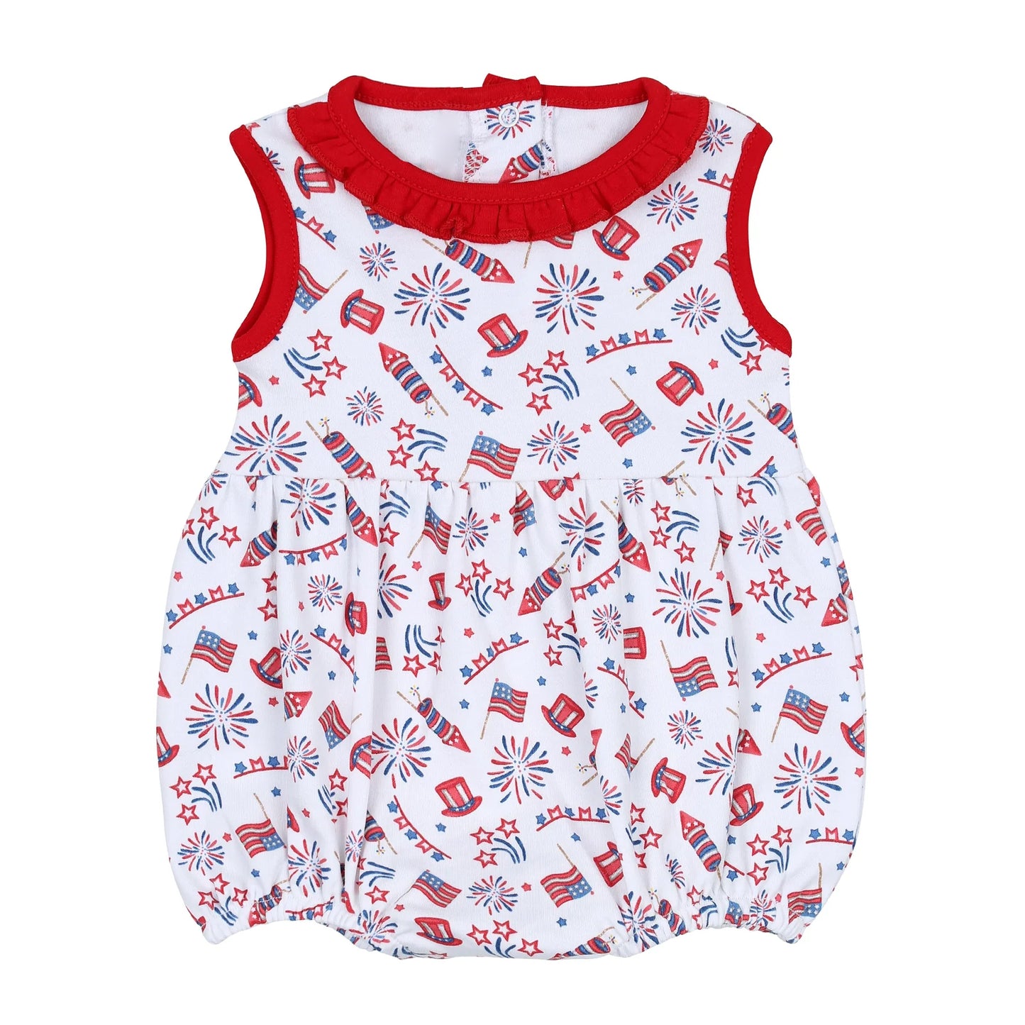 (Pre-order)SR1341 Fireworks Flags Print Baby Girls 4th of July Romper