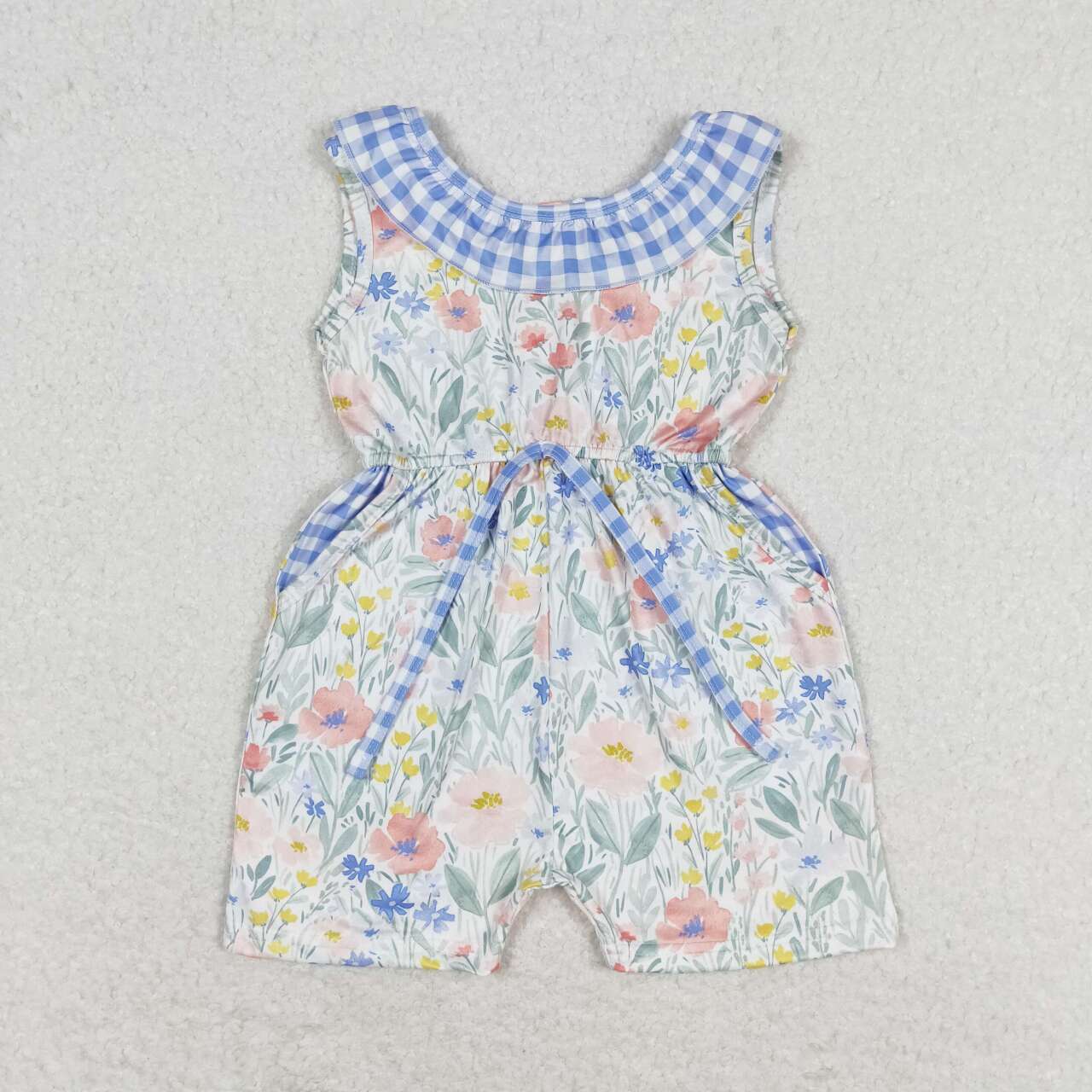 SR1343 Flowers Print Pocktes Girls Summer Jumpsuits