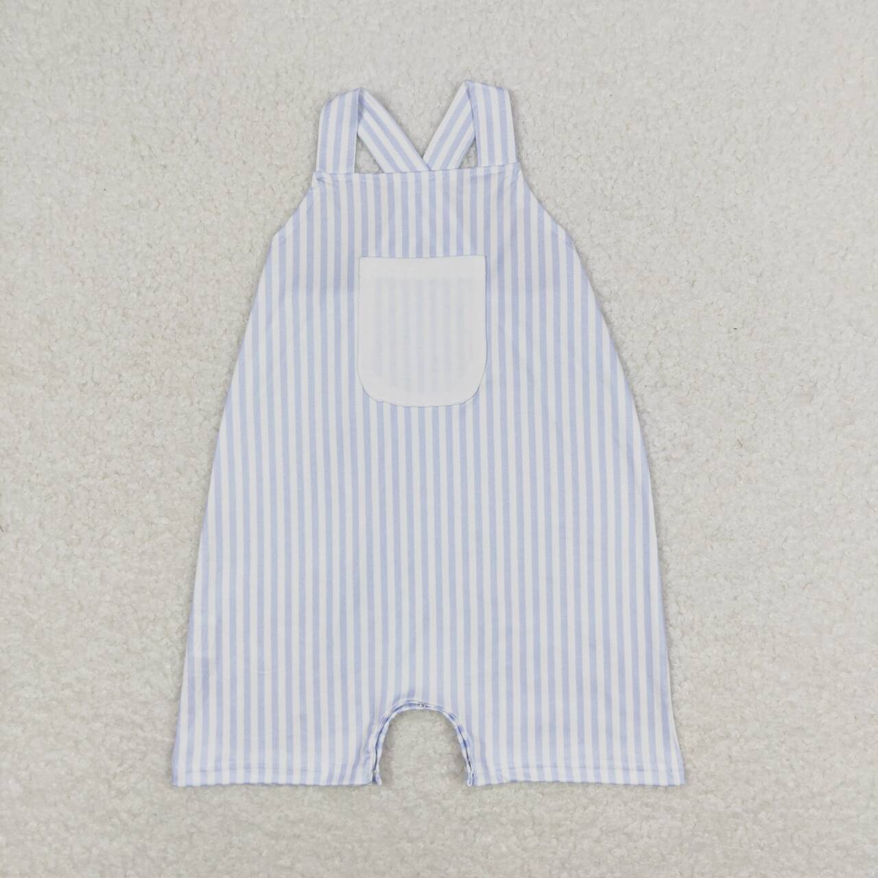 SR1362 Blue Stripes Print Pocket Baby Boys Summer Romper