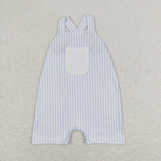 SR1362  Blue Stripes Print Pocket Baby Boys Summer Romper