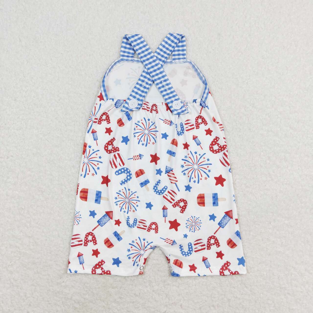 SR1366 USA Fireworks Print Pocket Baby Boys 4th of July Romper