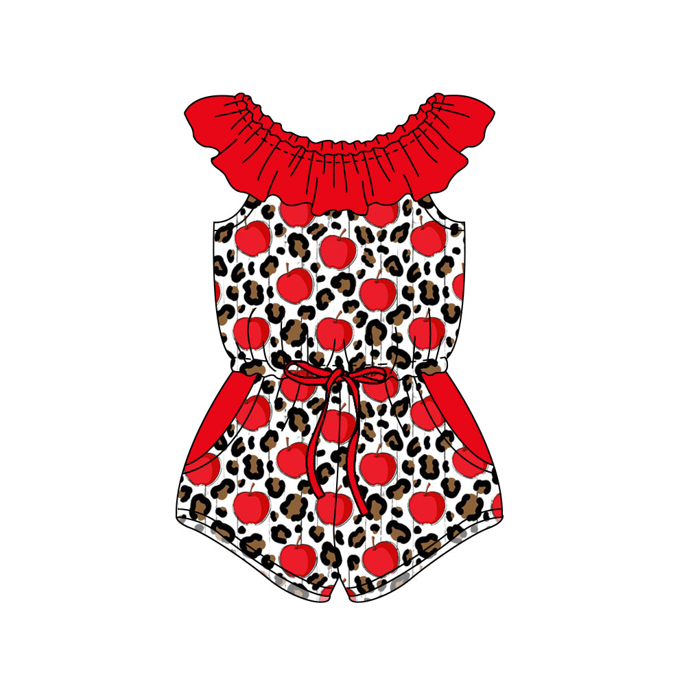 (Pre-order)SR1374 Apples Leopard Print Girls Back to School Jumpsuits